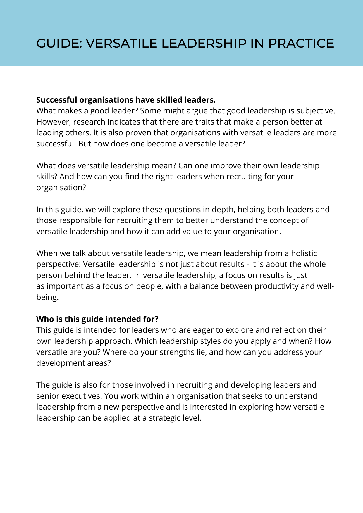 Page 2 of 3 of the guide Versatile Leadership in Practice
