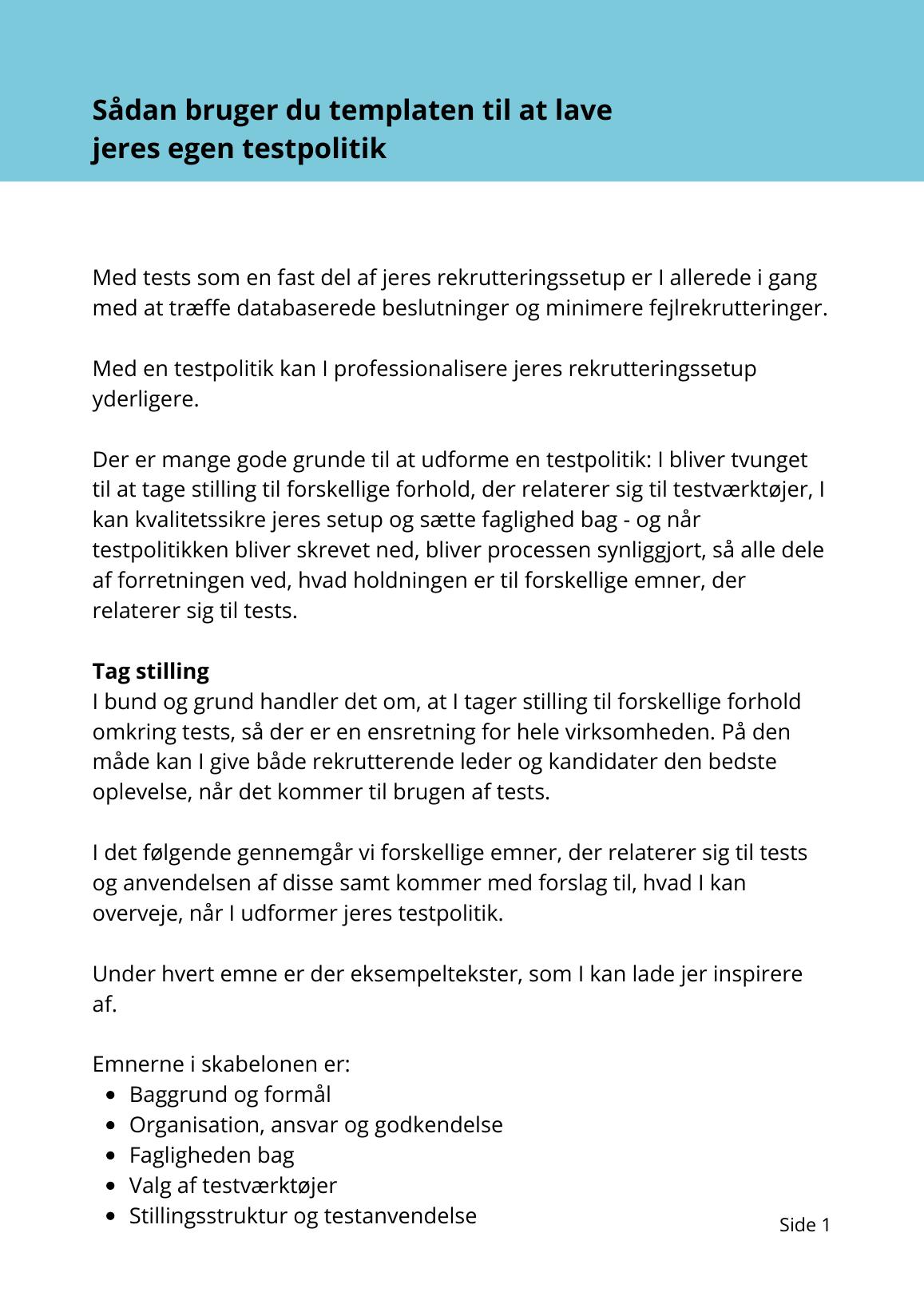 Side 2 af 3 af templaten Testpolitik