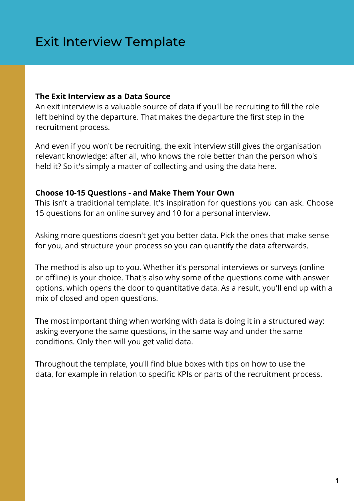 Page 2 of 3 of the template Use Exit Interviews as a Valuable Source of Data