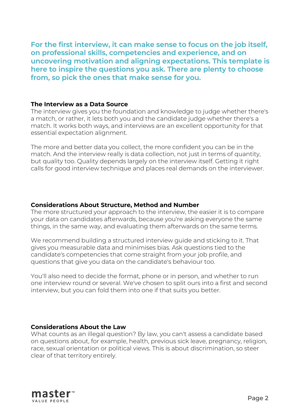 Page 2 of 3 of the template 30+ Questions for the Job Interview