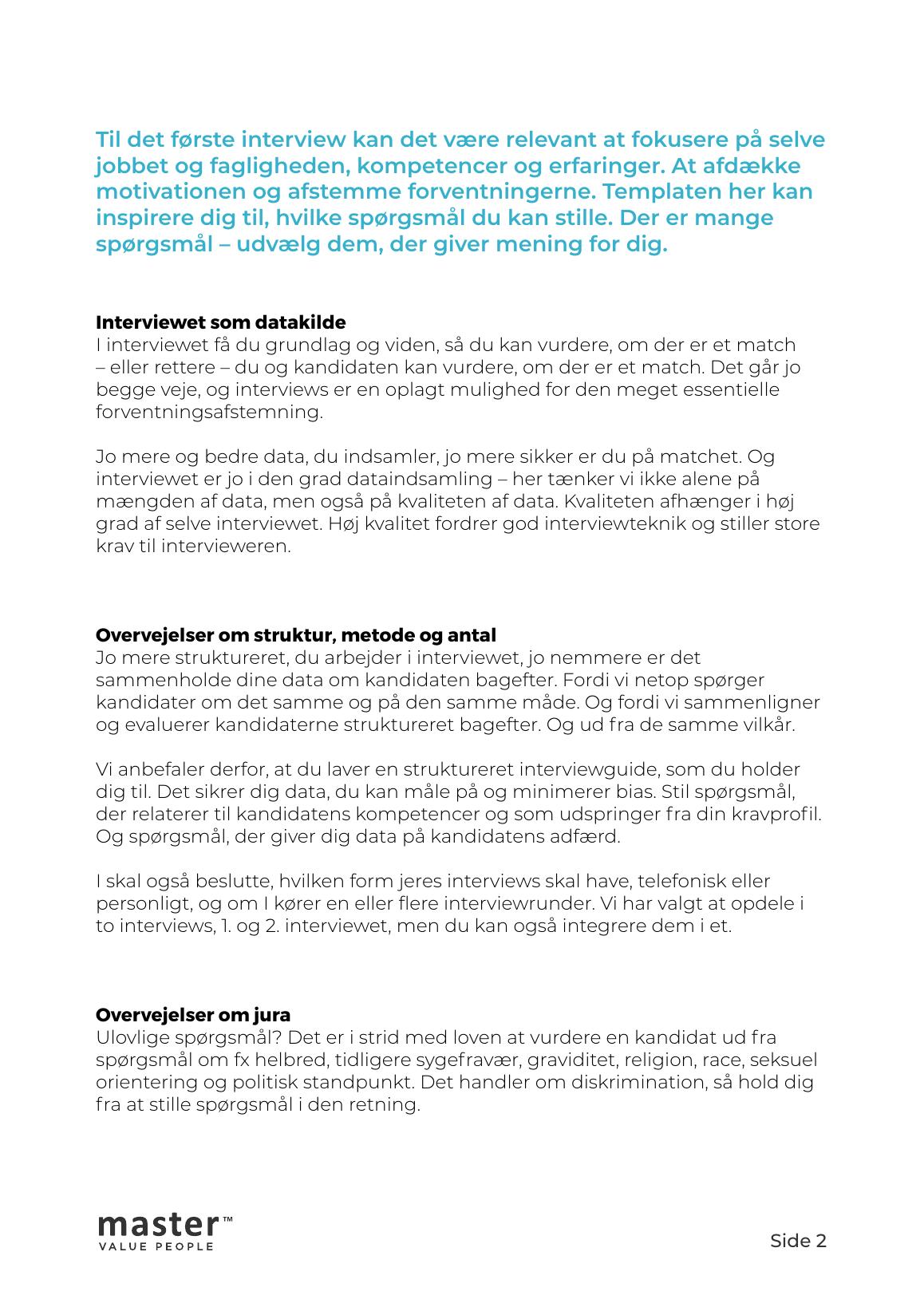 Side 2 af 3 af templaten 30+ spørgsmål til jobsamtalen