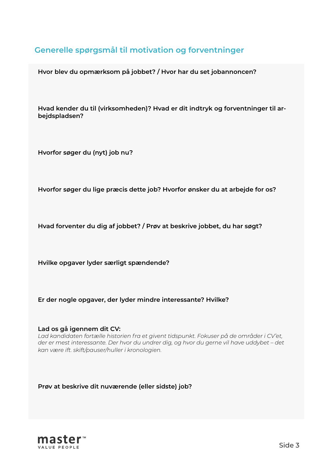 Side 3 af 3 af templaten 30+ spørgsmål til jobsamtalen