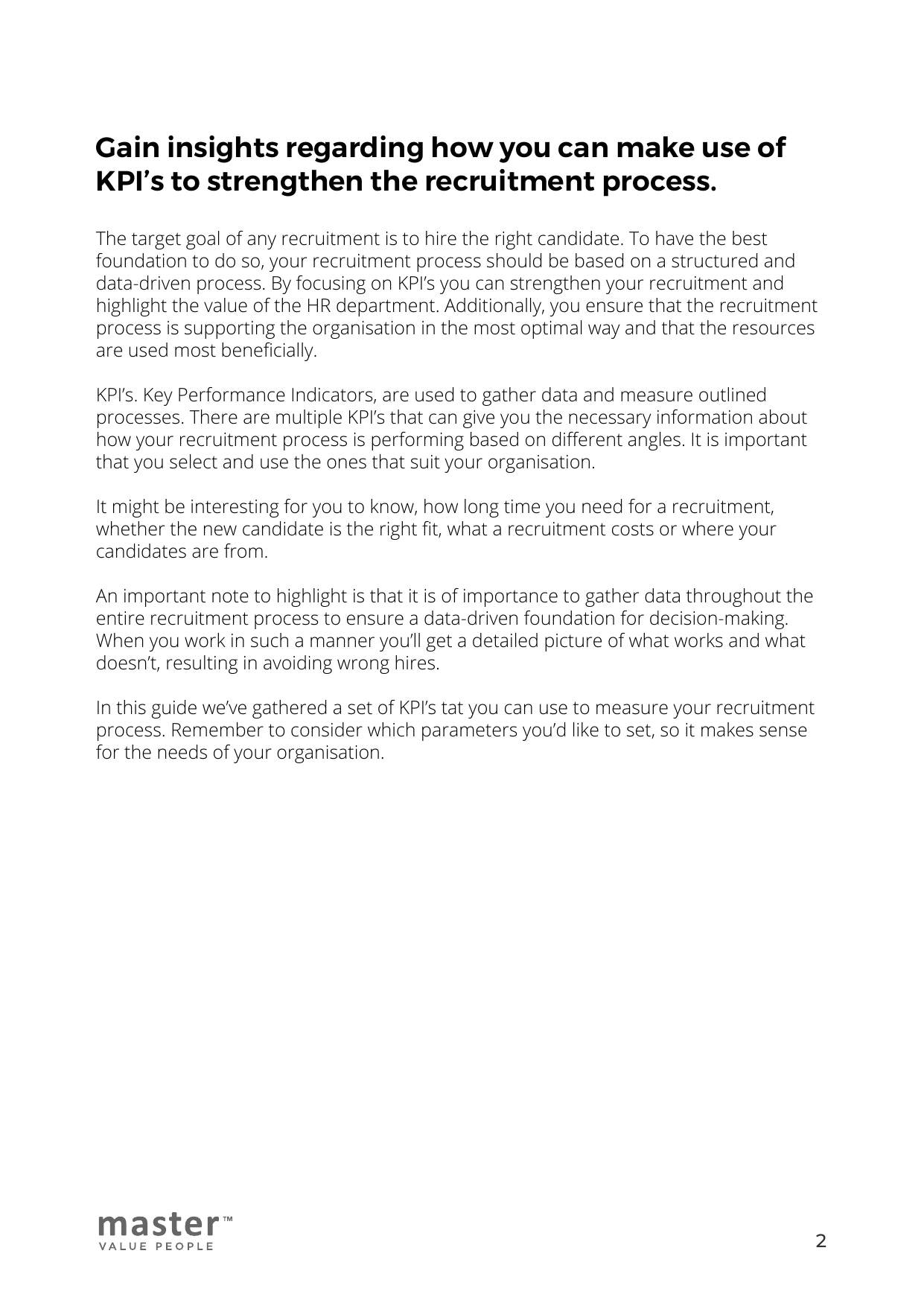Page 2 of 3 of the overview How KPI's make your organization win?